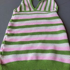 Crochet halter mini dress